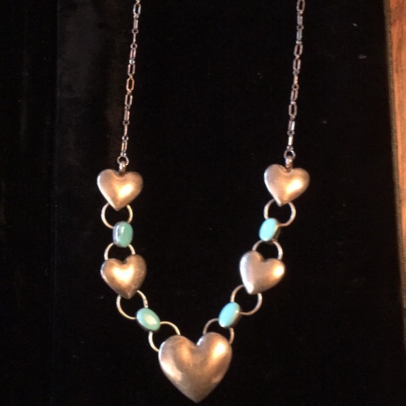 Sterling and Turquoise Heart Necklace - Picture 3 of 5